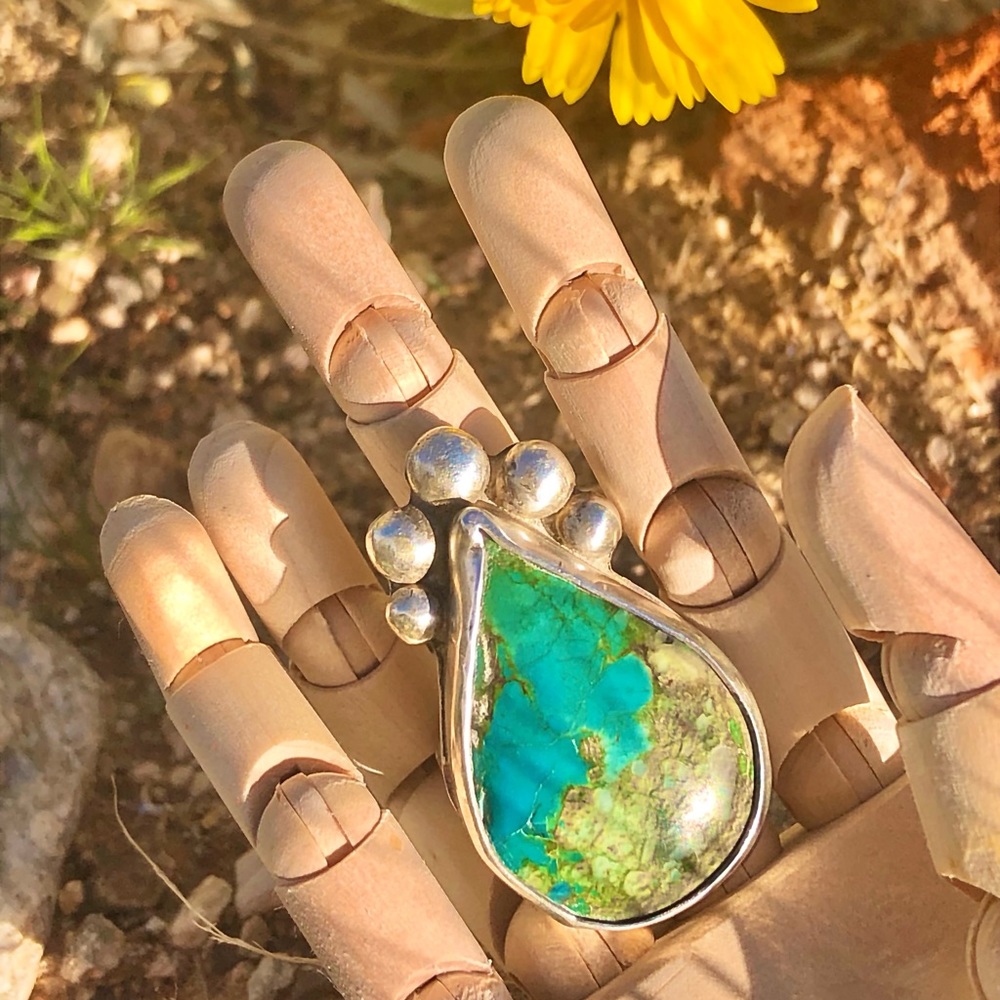 Inlaid Turquoise Handcrafted Southwestern Sterling Silver Ring - Picture 12 of 14
